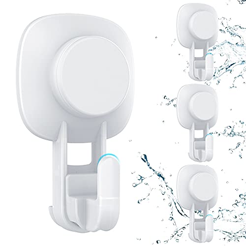 LUXEAR Suction Hooks Powerful Vacuum Suction Cup Hooks Heavy Duty Shower Hooks Waterproof Removable Wall Suction Cups with Hooks for Wreath Kitchen Towel Robe Loofah, White -4 Pack