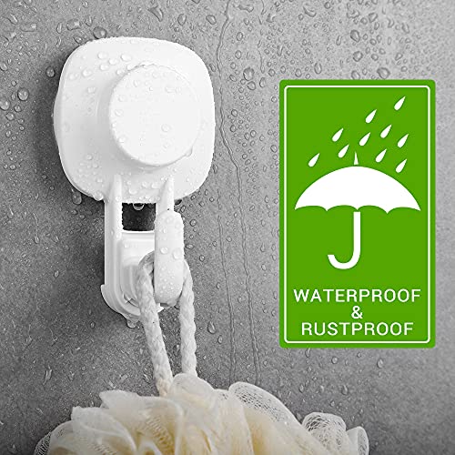 LUXEAR Suction Hooks Powerful Vacuum Suction Cup Hooks Heavy Duty Shower Hooks Waterproof Removable Wall Suction Cups with Hooks for Wreath Kitchen Towel Robe Loofah, White -4 Pack