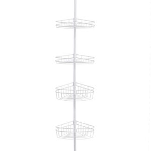 kenney 4-tier spring tension shower corner pole caddy with razor holder, 5-9', white