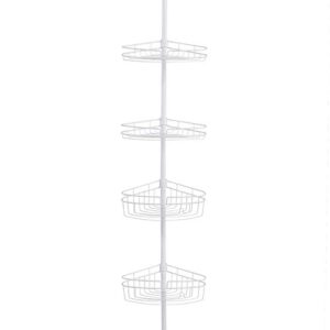 Kenney 4-Tier Spring Tension Shower Corner Pole Caddy with Razor Holder, 5-9', White