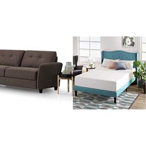 zinus ricardo sofa couch/tufted cushions/easy, tool-free assembly, chestnut brown & 12 inch green tea memory foam mattress/certipur-us certified/bed-in-a-box/pressure relieving, queen