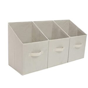 Sebadaci Storage Bins Cubes Baskets with Handles Collapsible Storage Bins Storage Baskets for Shelves, Organizing, Office Organizer 3-Pack Collapsible Storage Bins, Beige, Medium