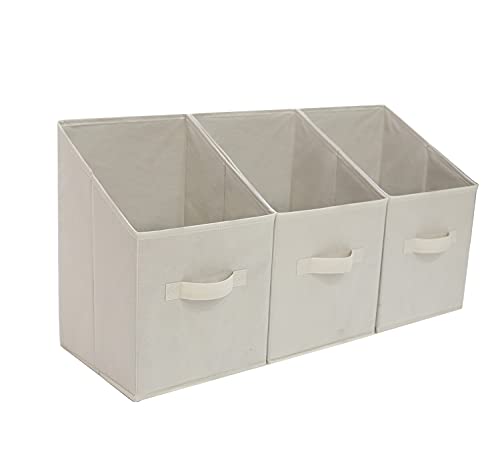 Sebadaci Storage Bins Cubes Baskets with Handles Collapsible Storage Bins Storage Baskets for Shelves, Organizing, Office Organizer 3-Pack Collapsible Storage Bins, Beige, Medium