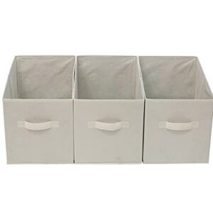 Sebadaci Storage Bins Cubes Baskets with Handles Collapsible Storage Bins Storage Baskets for Shelves, Organizing, Office Organizer 3-Pack Collapsible Storage Bins, Beige, Medium