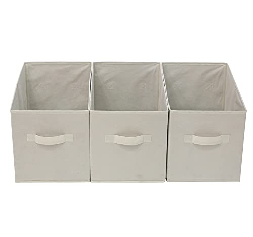 Sebadaci Storage Bins Cubes Baskets with Handles Collapsible Storage Bins Storage Baskets for Shelves, Organizing, Office Organizer 3-Pack Collapsible Storage Bins, Beige, Medium