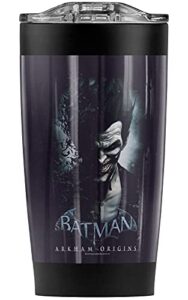 logovision batman: arkham origins joker stainless steel tumbler 20 oz coffee travel mug/cup, vacuum insulated & double wall with leakproof sliding lid | great for hot drinks and cold beverages