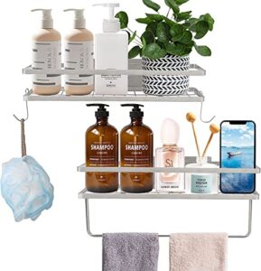lkkl shower caddy shelves - 5 in 1 shower shelf bathroom accessories - bathroom shelves wall mounted shower rack organizer 2 pack basket shelf, 2 hooks, 1 towel holder(brushed nickel)