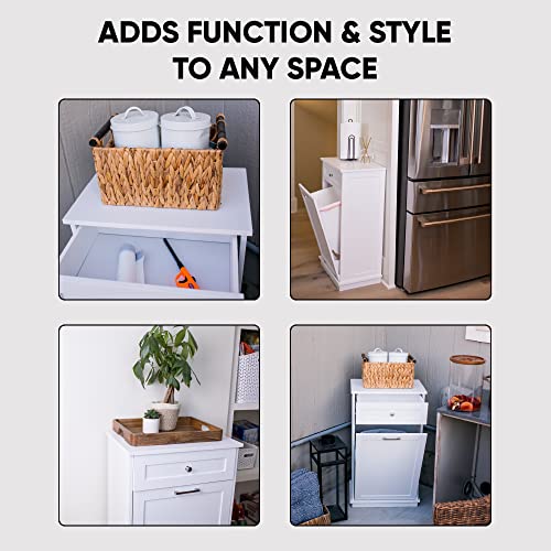 Trash Bin Cabinet | Tilt Out Dog Proof Trash Can Holder Kitchen Recycling Cabinet with Hideaway Drawer add Countertop Space (White) 35.5” H x 13.5” D x 20” W