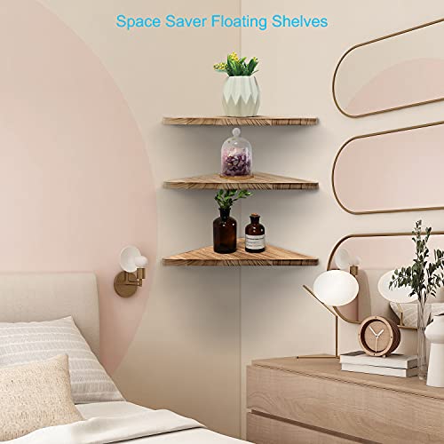 Joiishom Corner Wall Shelf Set of 3, Floating Corner Shelves for Wall, Rustic Wood Wall Storage Display Shelves for Living Room Bedroom Bathroom Kitchen (Carbonized Wood)