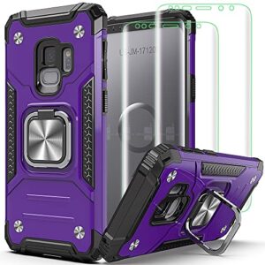 aymecl for galaxy s9 case,samsung s9 case with 3d curved hd screen protector[2 pack],military grade double shockproof with kickstand protective case for samsung galaxy s9-purple