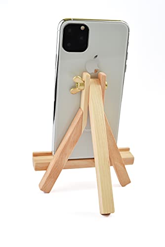 Handmade Wooden Easel Phone Stand - Tablet Holder: Canvas Style (Light)