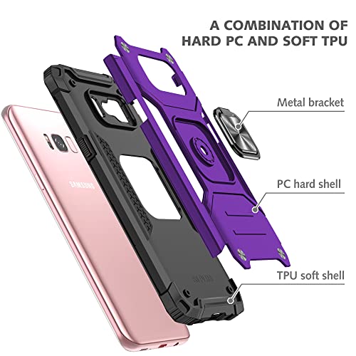 AYMECL for Samsung Galaxy S8 Case, Galaxy s8 Phone case with Self Healing Flexible TPU Screen Protector [2 Pack], Military Grade Double Shockproof with Kickstand Case for Samsung S8-Purple