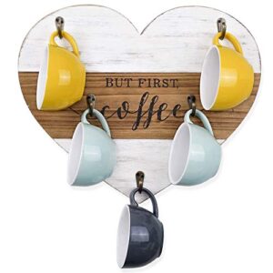 Feng Lan Coffee Mug Holder Wall Mounted ｜Heart-Shaped Wood Cups Rack Display Organizer ｜Coffee Cup Holder, Tea Cup Storage Rack