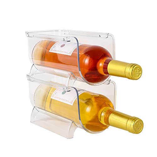 Zeeych Set of 2 Wine Rack Holder，Stackable Wine and Water Bottle Organizer for Kitchen Countertop, Pantry, Fridge,Convenient Storage for Wine,Beer, Soda,seltzer,pop Bottles,2 Pack - Clear