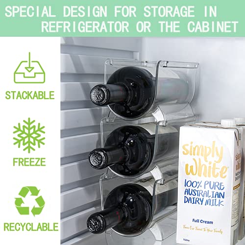 Zeeych Set of 2 Wine Rack Holder，Stackable Wine and Water Bottle Organizer for Kitchen Countertop, Pantry, Fridge,Convenient Storage for Wine,Beer, Soda,seltzer,pop Bottles,2 Pack - Clear