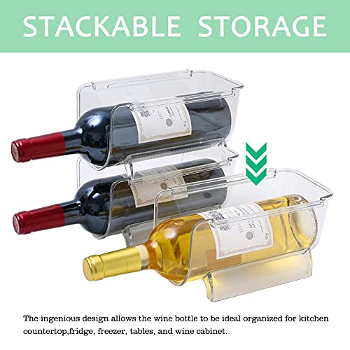 Zeeych Set of 2 Wine Rack Holder，Stackable Wine and Water Bottle Organizer for Kitchen Countertop, Pantry, Fridge,Convenient Storage for Wine,Beer, Soda,seltzer,pop Bottles,2 Pack - Clear