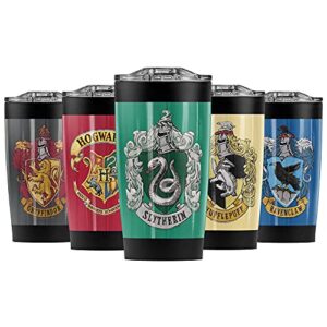 logovision harry potter slytherin rough crest stainless steel tumbler 20 oz coffee travel mug/cup, vacuum insulated & double wall with leakproof sliding lid | great for hot drinks and cold beverages