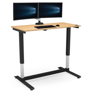 caxxa height adjustable computer desk electric, 48 x 24 inches, black frame teak tabletop