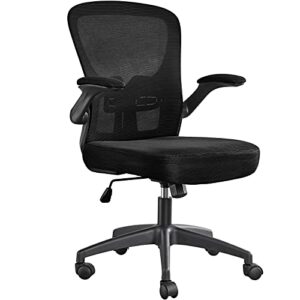 yaheetech office chair ergonomic desk chair with flip up armrests mesh computer chair with adjustable height lumbar support space saving task executive chair for home office work study, black
