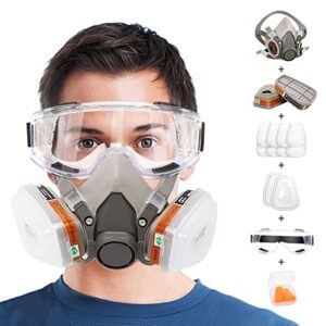reusable respirators half facepiece cover - anunu chemical respirator with filters/goggle against dust organic gas vapors for epoxy resin welding woodworking