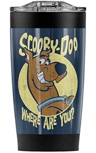 logovision scooby-doo where are you grin stainless steel tumbler 20 oz coffee travel mug/cup, vacuum insulated & double wall with leakproof sliding lid | great for hot drinks and cold beverages