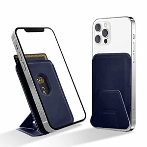 vesmatity fold leather magnetic stand&wallet, magsafe wallet card holder for back of phone grip【removable&wireless charging compatible】 iphone card holder compatible with iphone 12 pro max (blue)