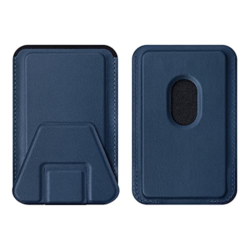 Vesmatity Fold Leather Magnetic Stand&Wallet, Magsafe Wallet Card Holder for Back of Phone Grip【Removable&Wireless Charging Compatible】 iPhone Card Holder Compatible with iPhone 12 Pro Max (Blue)