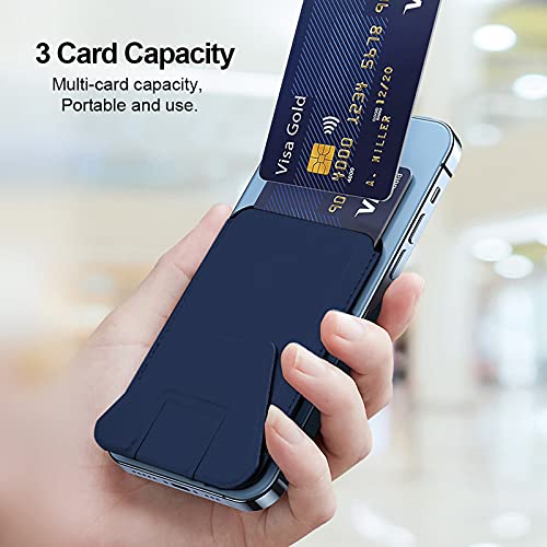 Vesmatity Fold Leather Magnetic Stand&Wallet, Magsafe Wallet Card Holder for Back of Phone Grip【Removable&Wireless Charging Compatible】 iPhone Card Holder Compatible with iPhone 12 Pro Max (Blue)