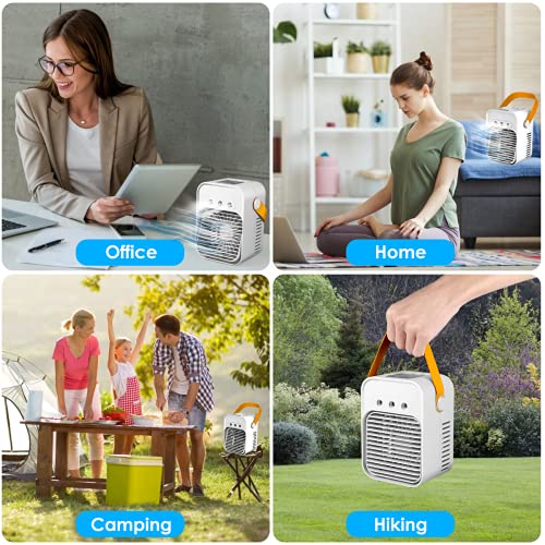 Portable Air Conditioner Fan,Personal Evaporative Air Cooler Quiet Desk Fan with Handle,Rechargeable Humidifier with 7 Colors Light,3 Speeds & 3 Spray Modes for Room Office Home Travel,White 2021s