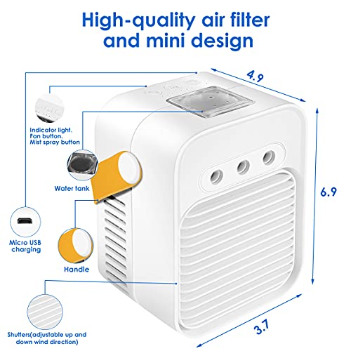 Portable Air Conditioner Fan,Personal Evaporative Air Cooler Quiet Desk Fan with Handle,Rechargeable Humidifier with 7 Colors Light,3 Speeds & 3 Spray Modes for Room Office Home Travel,White 2021s