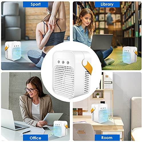 Portable Air Conditioner Fan,Personal Evaporative Air Cooler Quiet Desk Fan with Handle,Rechargeable Humidifier with 7 Colors Light,3 Speeds & 3 Spray Modes for Room Office Home Travel,White 2021s