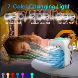Portable Air Conditioner Fan,Personal Evaporative Air Cooler Quiet Desk Fan with Handle,Rechargeable Humidifier with 7 Colors Light,3 Speeds & 3 Spray Modes for Room Office Home Travel,White 2021s