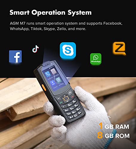 AGM M7 Rugged Phone, IP68 Waterproof Outdoor Phone, 2500mAh Battery Unlocked 4G Cell Phone for Seniors Dual SIM Biggest Speaker 2.4" Touch Screen 1GB+8GB Facebook/Skype/TikTok-Black