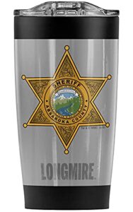 longmire badge stainless steel tumbler 20 oz coffee travel mug/cup, vacuum insulated & double wall with leakproof sliding lid | great for hot drinks and cold beverages