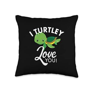 valentines turtle novelty attire shop cute turtle i turtley love you valentine present throw pillow, 16x16, multicolor