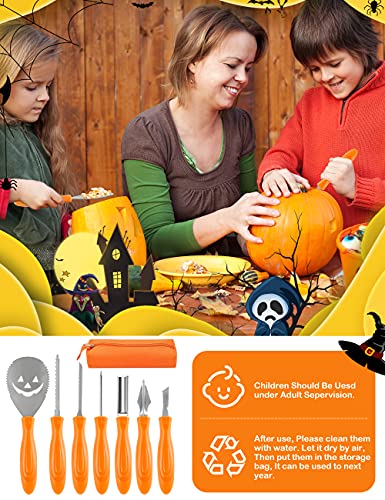 Halloween Pumpkin Carving Kit, 7 PCS Stainless Steel Professional pumpkin cutting carving supplies tools Kit, Pumpkin Carving Set with Carrying Case