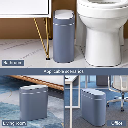 ELPHECO 2.5 Gallon Motion Sensor Bathroom Trash Can with Lid, Automatic Garbage Bin for Bathroom, Slim Plastic Narrow Bedroom Bathroom Trash Bin Garbage Can,Grey