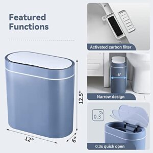 ELPHECO 2.5 Gallon Motion Sensor Bathroom Trash Can with Lid, Automatic Garbage Bin for Bathroom, Slim Plastic Narrow Bedroom Bathroom Trash Bin Garbage Can,Grey