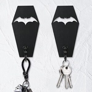 ella & emma wall mounted mini coffin bat decor key holder, gothic house decor, can be used as a towel, mug holder, gothic room decor, wood key hook, key hanger, hanging wooden hooks (pack of 2)