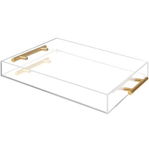 11x14 Clear Acrylic Tray with Gold Handle,Rectangular Acrylic Decorative Tray for Home Decor,Party,Ottoman,Makeup,Spill-Proof Acrylic Serving Tray for Food,Breakfast,Coffee