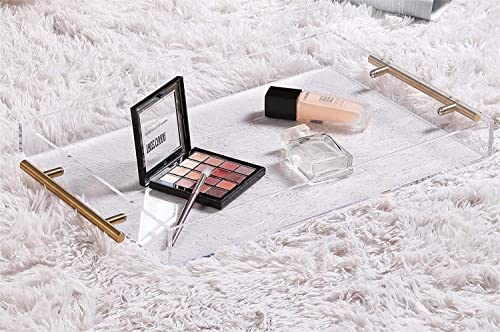 11x14 Clear Acrylic Tray with Gold Handle,Rectangular Acrylic Decorative Tray for Home Decor,Party,Ottoman,Makeup,Spill-Proof Acrylic Serving Tray for Food,Breakfast,Coffee