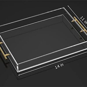 11x14 Clear Acrylic Tray with Gold Handle,Rectangular Acrylic Decorative Tray for Home Decor,Party,Ottoman,Makeup,Spill-Proof Acrylic Serving Tray for Food,Breakfast,Coffee