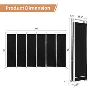 Nightcore 6 Ft Room Divider, 6 Panel Folding Wall Divider, Freestanding Partition with Adjustable Foot Pads, Perfect Privacy Screen for Home Office (Black)