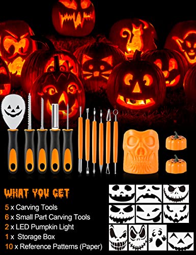 Halloween Pumpkin Carving Tools, 24 PCS Best Pumpkin Carving Tools, Stainless Steel Professional Pumpkin Cutting Carving Set with Carrying Case, Carving Kit Tools for Halloween