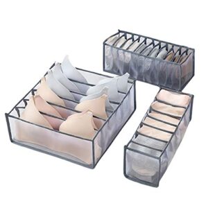 set of 3 underwear organizer drawer divider, foldable breathable storage box closet dividers dresser clothes drawer organizers for storing underwear bra socks ( 6/7/11 grids) (#4)
