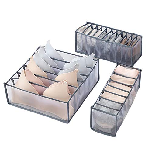 Set of 3 Underwear Organizer Drawer Divider, Foldable Breathable Storage Box Closet Dividers Dresser Clothes Drawer Organizers for Storing Underwear Bra Socks ( 6/7/11 Grids) (#4)