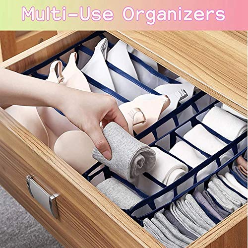 Set of 3 Underwear Organizer Drawer Divider, Foldable Breathable Storage Box Closet Dividers Dresser Clothes Drawer Organizers for Storing Underwear Bra Socks ( 6/7/11 Grids) (#4)