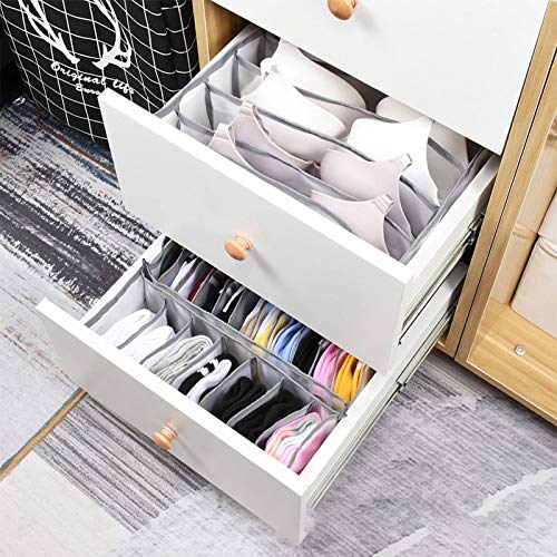 Set of 3 Underwear Organizer Drawer Divider, Foldable Breathable Storage Box Closet Dividers Dresser Clothes Drawer Organizers for Storing Underwear Bra Socks ( 6/7/11 Grids) (#4)