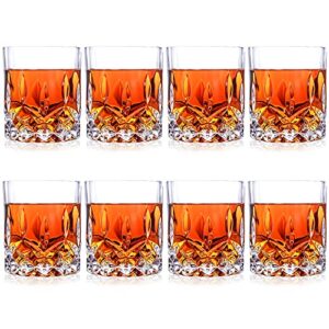 qummfa whiskey glasses, set of 8 cocktail glasses, 10 oz old fashioned glasses for drinking scotch bourbon cognac vodka gin tequila rum liquor rye, rocks glasses, crystal scotch glasses