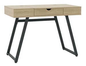 calico designs rockdale modern office writing laptop desk with multiple storage compartments, cord management and charging station, black/honey maple